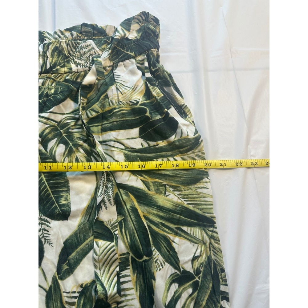 HM Tropical Leaf Print Paperbag Waist Pants Green White Viscose Size 10 NWT - Picture 8 of 8